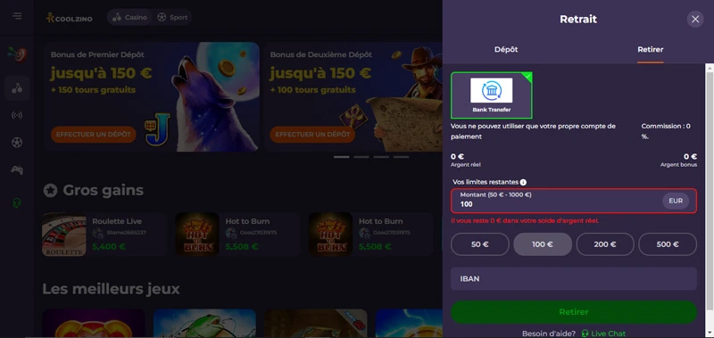 Capture d'écran retrait Coolzino