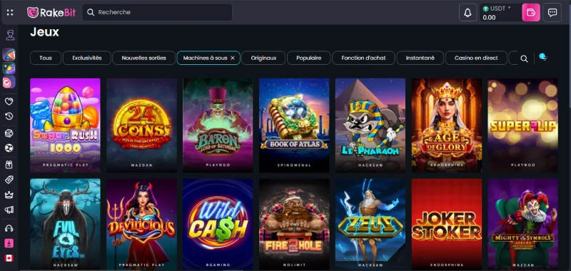 profitez d'une sélection de machines à sous incomparable rakebit casino
