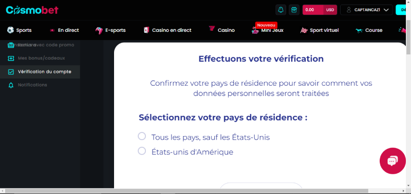 capture decran verification cosmobet
