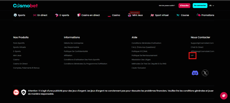 capture decran vip cosmobet
