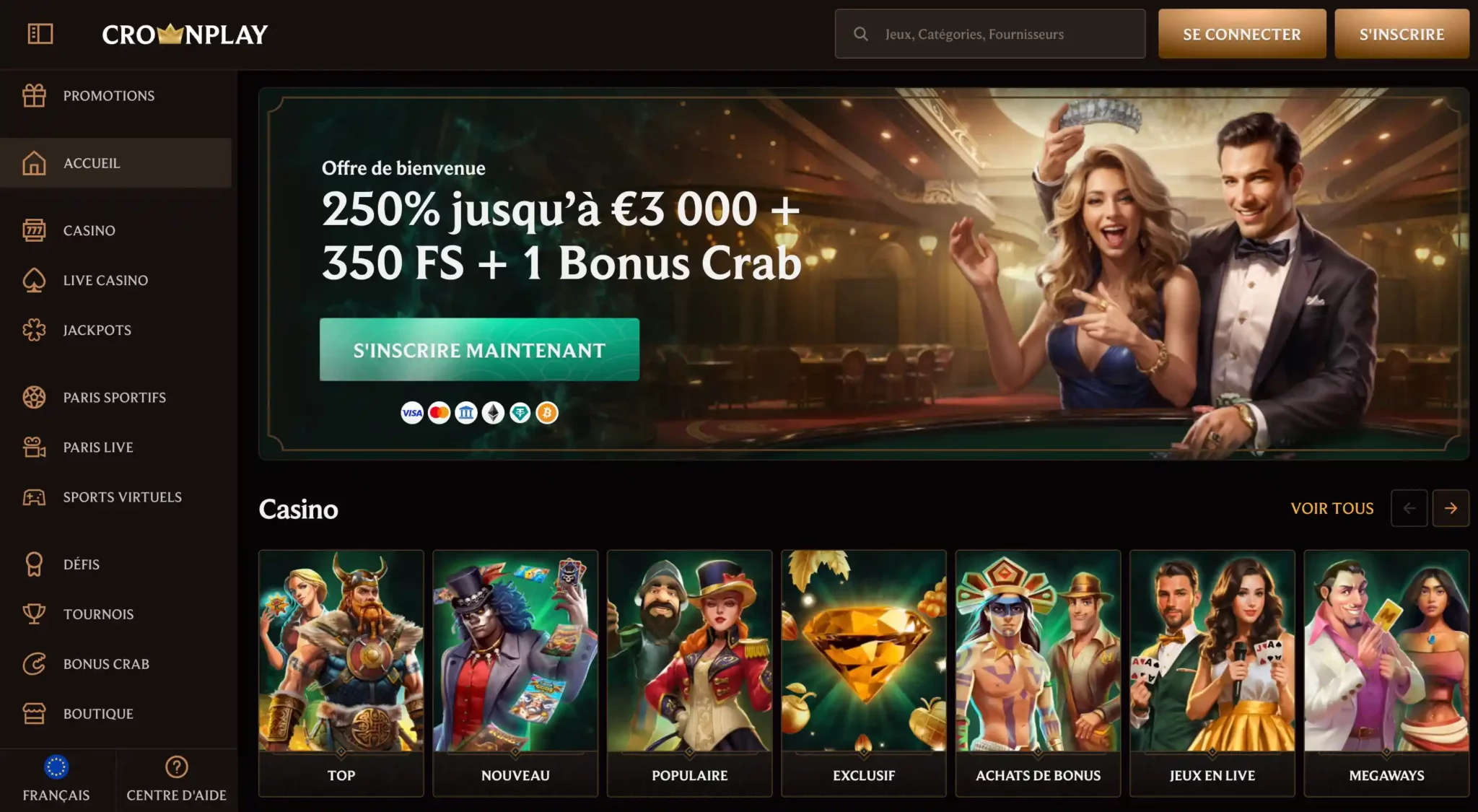 d'accueil crown play casino