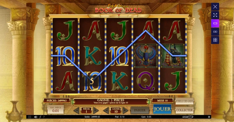 mon gain sur la slot book of dead de play'n go