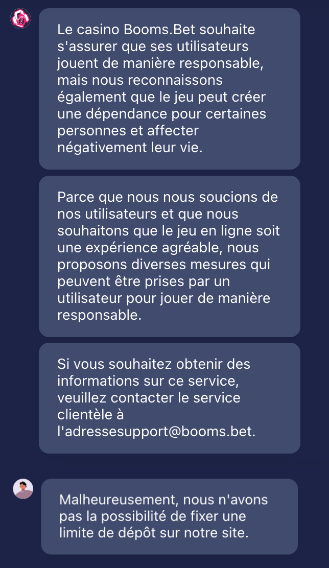 live chat jeu responsable booms bet casino