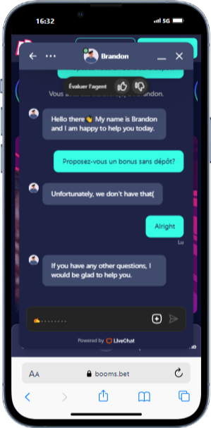 live chat booms bet casino