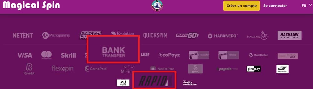 Virement bancaire sur Magical Spin