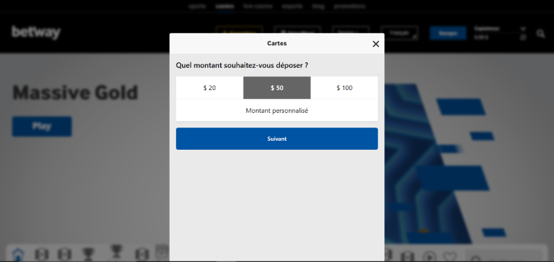betway casino la page de dépôt