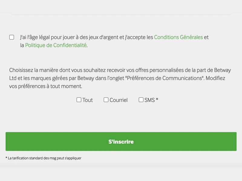 inscription étape 4 betway