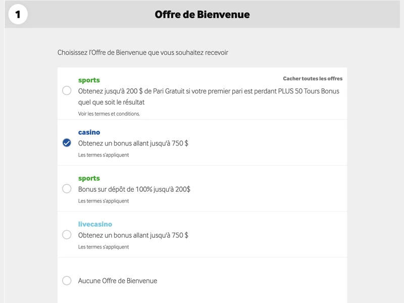 inscription étape 2 betway