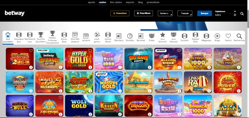 une collection de jeux variés et sensationnels betway