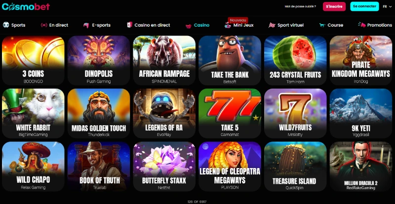 capture decran jeux cosmobet casino