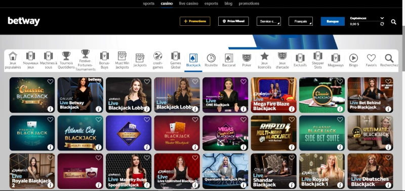 profitez d'une gamme variée de jeux de table betway