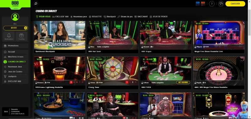 888 Casino : La section Casino Live