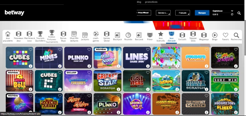 betway casino les mini jeux disponibles