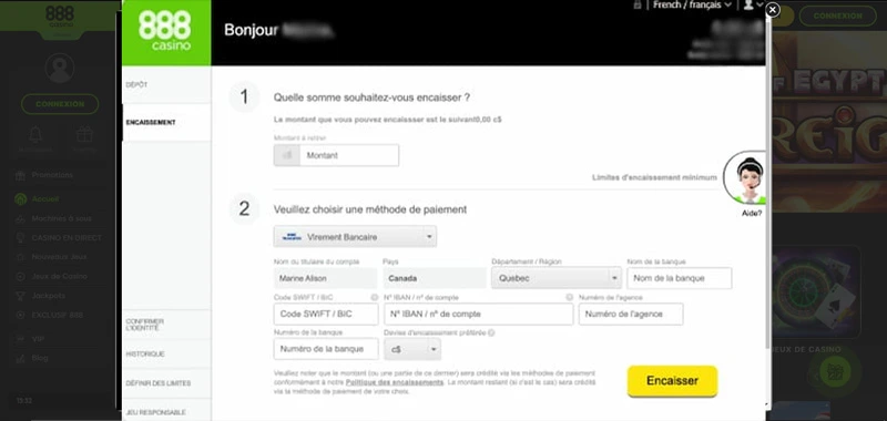 inscription sur 888 casino étape 3