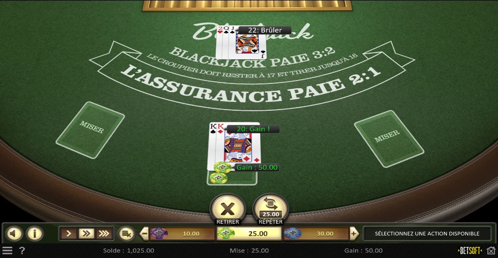 Écran de jeu European Blackjack sur MrPunter Casino
