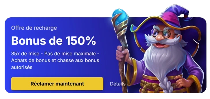 bonus de recharge 150 spinsala casino