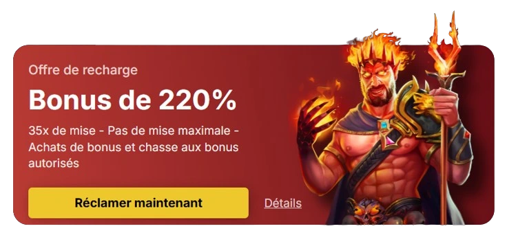 bonus de recharge 220 spinsala casino