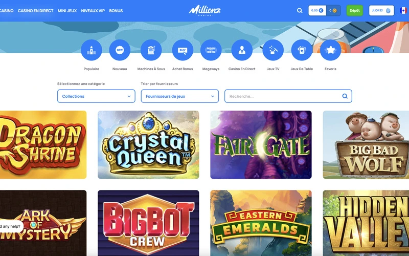 utiliser le code promo millionz casino étape 3