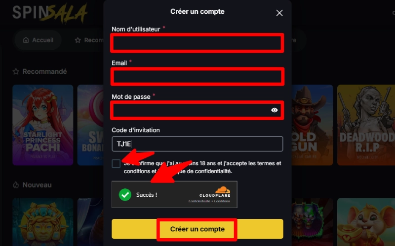 inscription spinsala casino étape 3