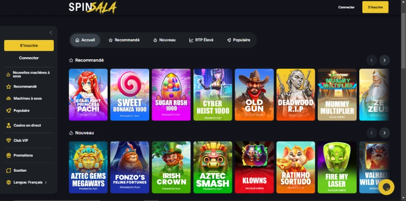 jeux disponibles sur spinsala casino