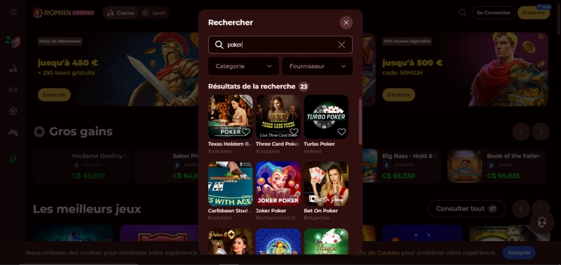 capture d'écran jouer poker roman casino