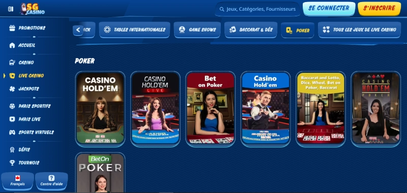 capture d'écran jouer poker sg casino