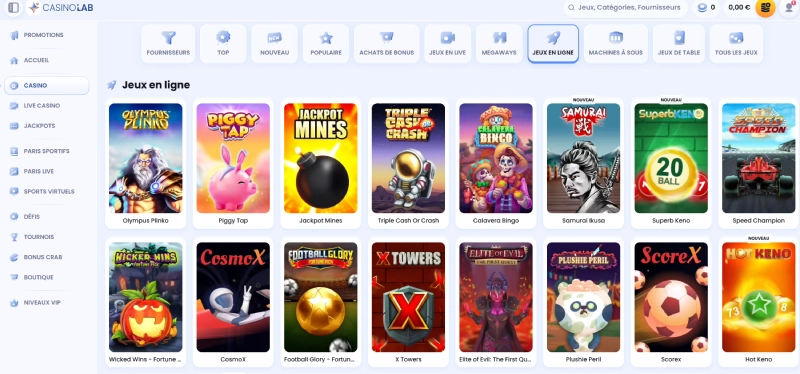 capture decran mini jeux casinolab.