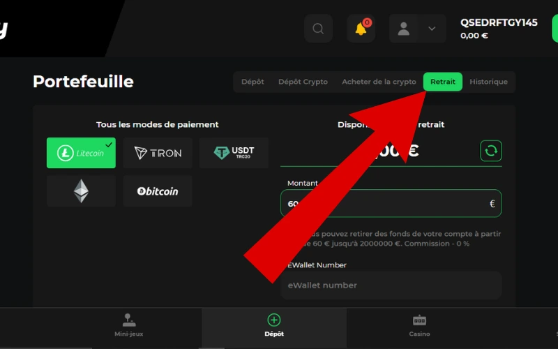 retrait avec ethereum étape 1