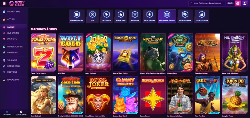 capture d'écran slots roby casino