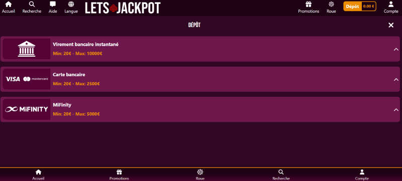 Dépôt Lets Jackpot