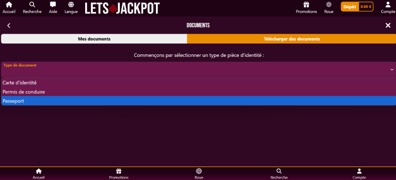 Vérification du compte Lets Jackpot