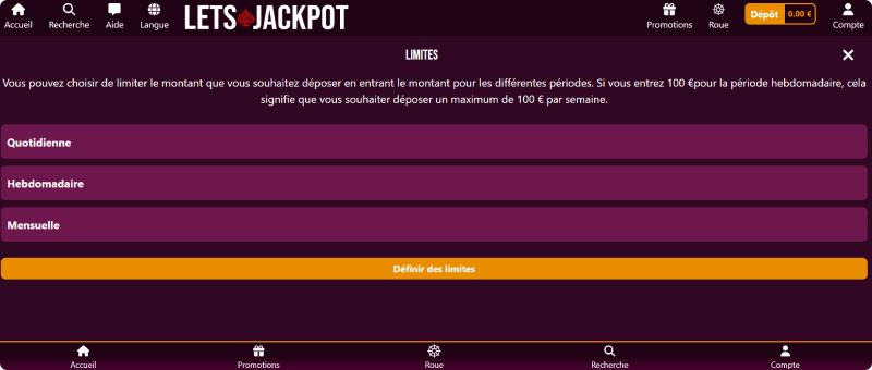 Jeu responsable Lets Jackpot