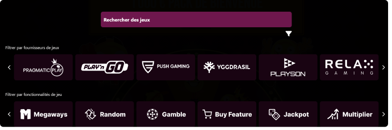 Filtres logiciels de jeux Lets Jackpot