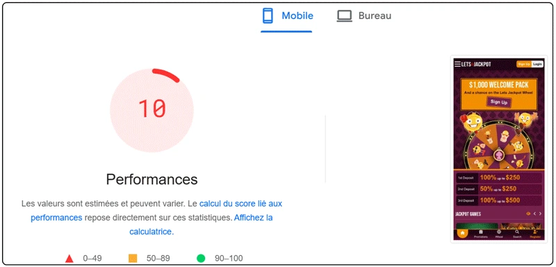 Performances mobile Lets Jackpot