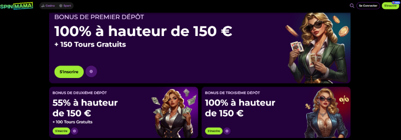 Capture d'écran bonus bienvenue Spinmama