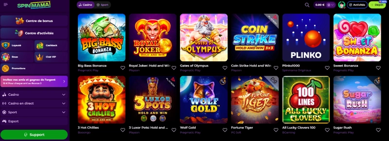 Jeux de casino SpinMama