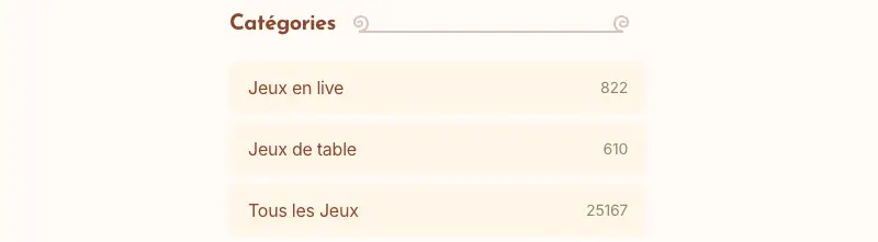 Catégories de jeux sur BetHall