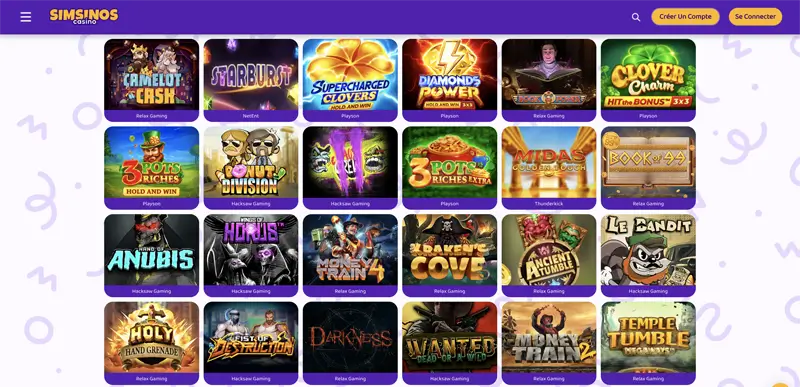 jeux disponibles au simsinos casino