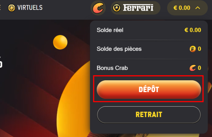 Faire un dépôt sur Fezbet Casino étape 2