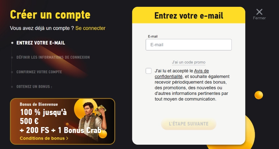 Inscription sur Fezbet Casino étape 3