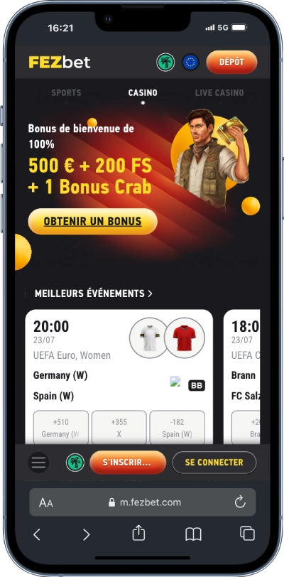 Interface de fezbet Casino version mobile