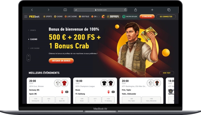 Interface de fezbet Casino version ordinateur