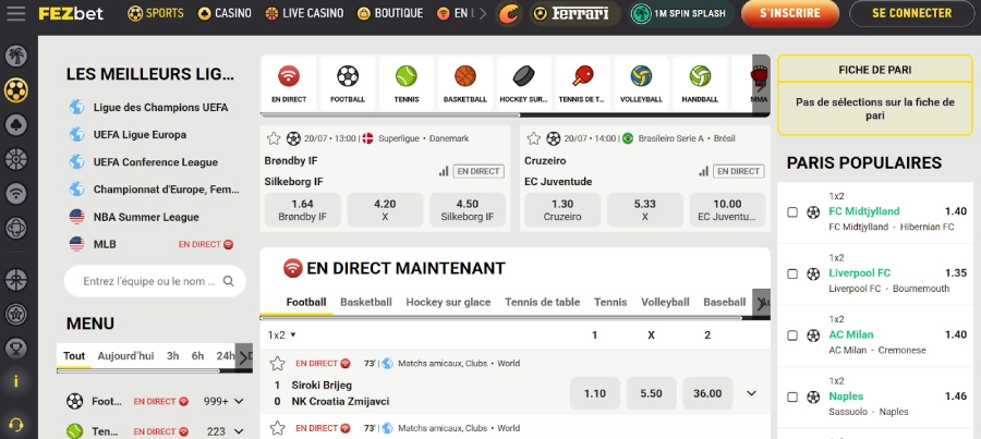 Les paris sportifs disponibles sur Fezbet Casino