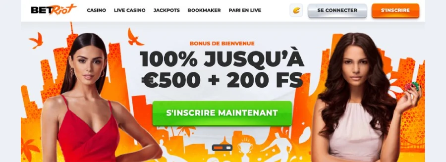 Capture d'écran de la page d'accueil de BetRiot