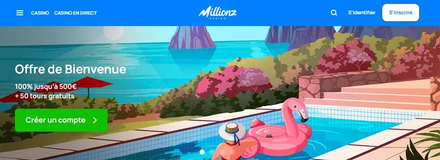 Capture d'écran de la page d'accueil de Millionz Casino