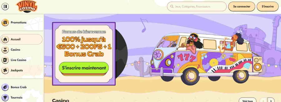 Capture d'écran de la page d'accueil de Vinyl Casino
