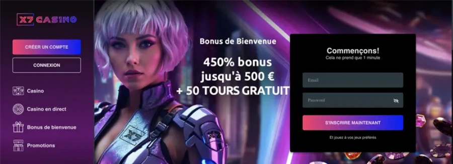 Capture d'écran de la page d'accueil de X7 Casino