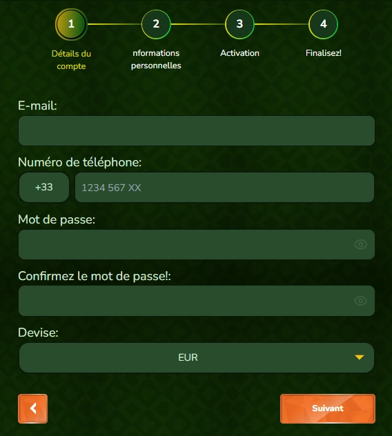 Quatrième étape d'inscription sur Spin Million Casino