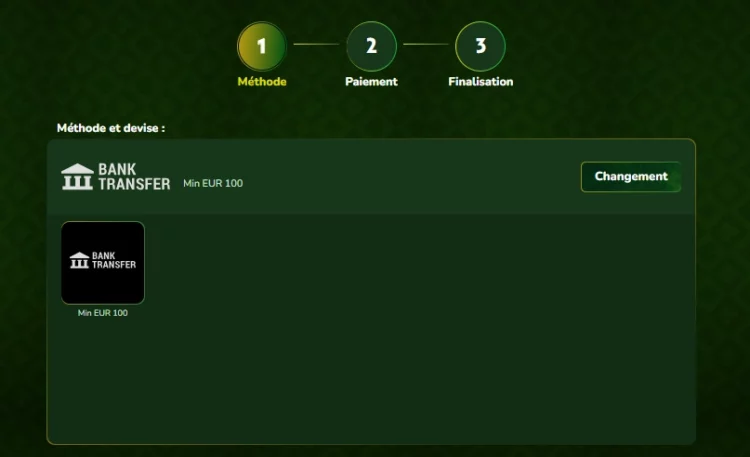 Menu retrait Spin Million Casino