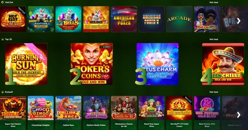 Page des machines à sous sur Spin Million Casino